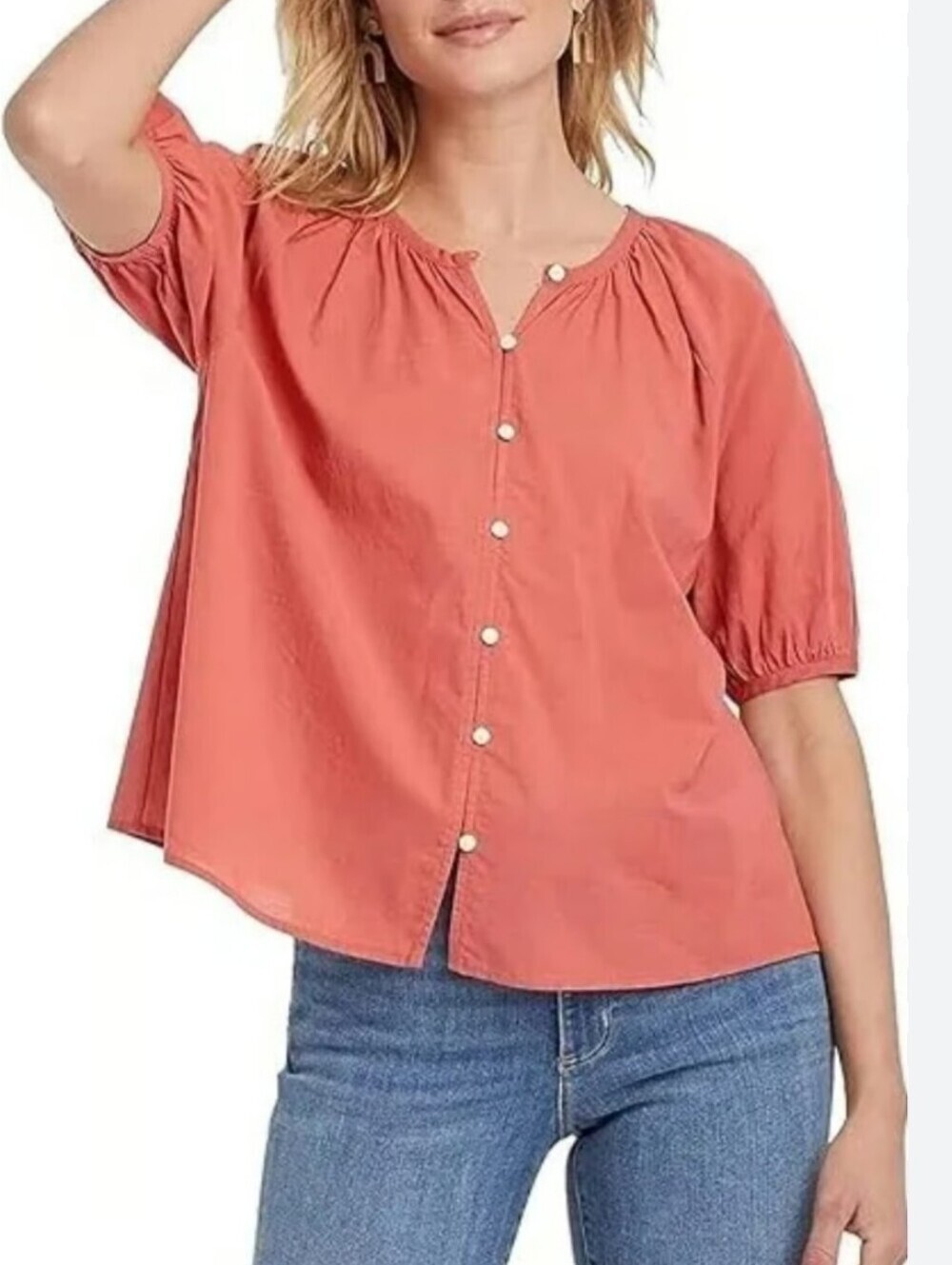 Univeral Thread Women’s Coral Button-Front Blouse Cotton Size XS